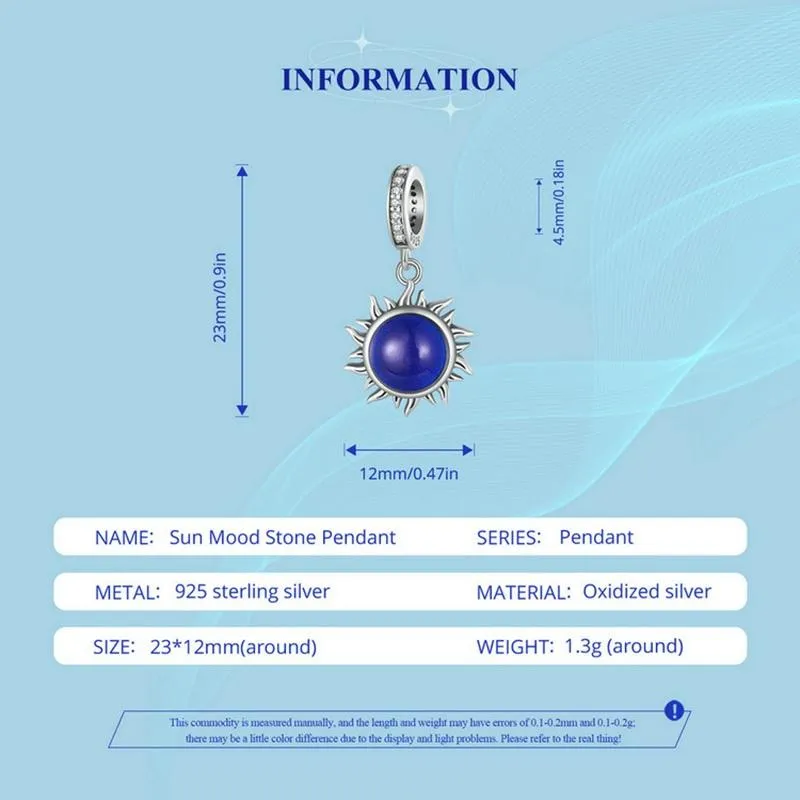 925 Sterling Silver Zircon Sun Pendant Temperature Sensitive