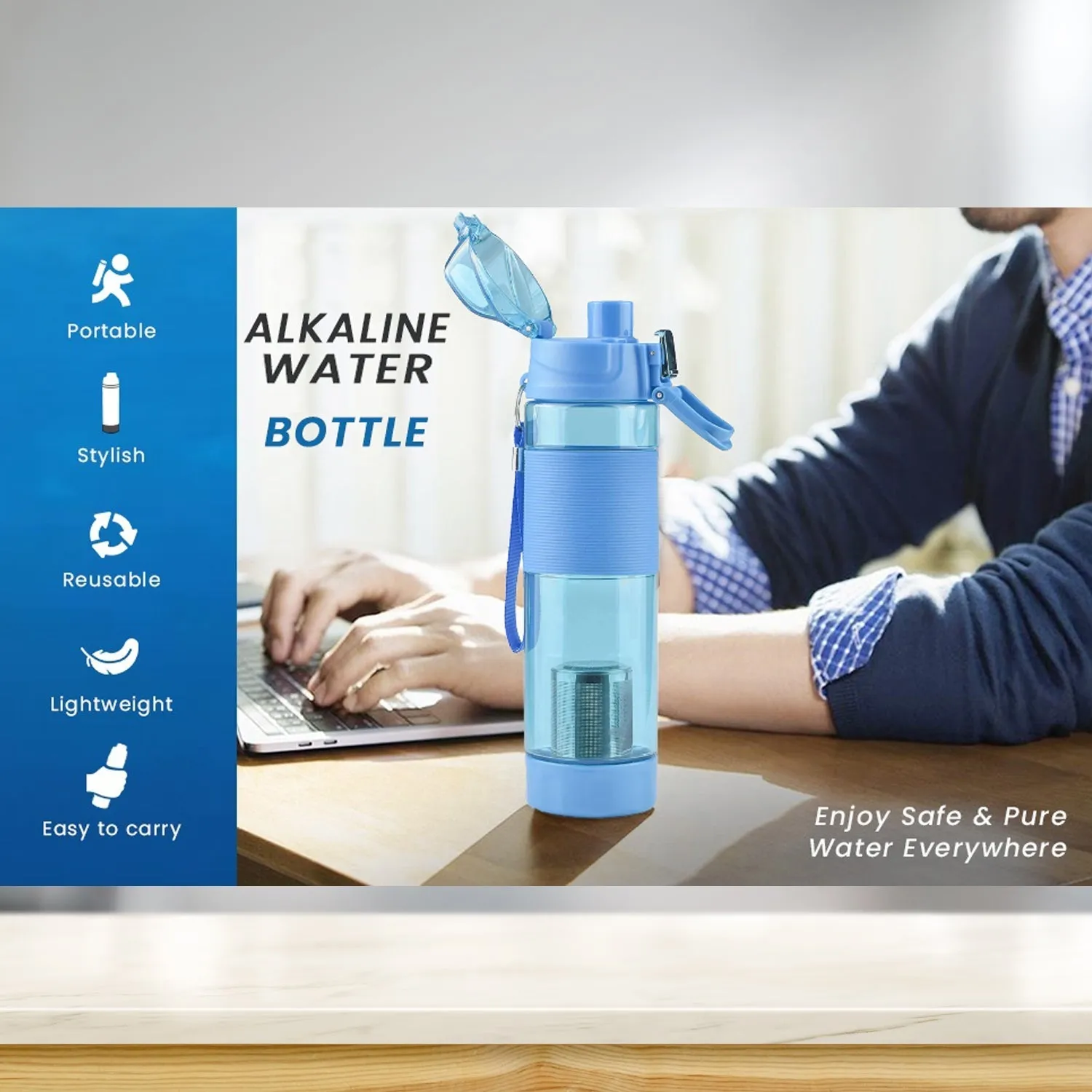 Customized/Personalized Alkaline Water Bottle, with Food Grade Plastic, Stylish and Portable (Particulates not included)