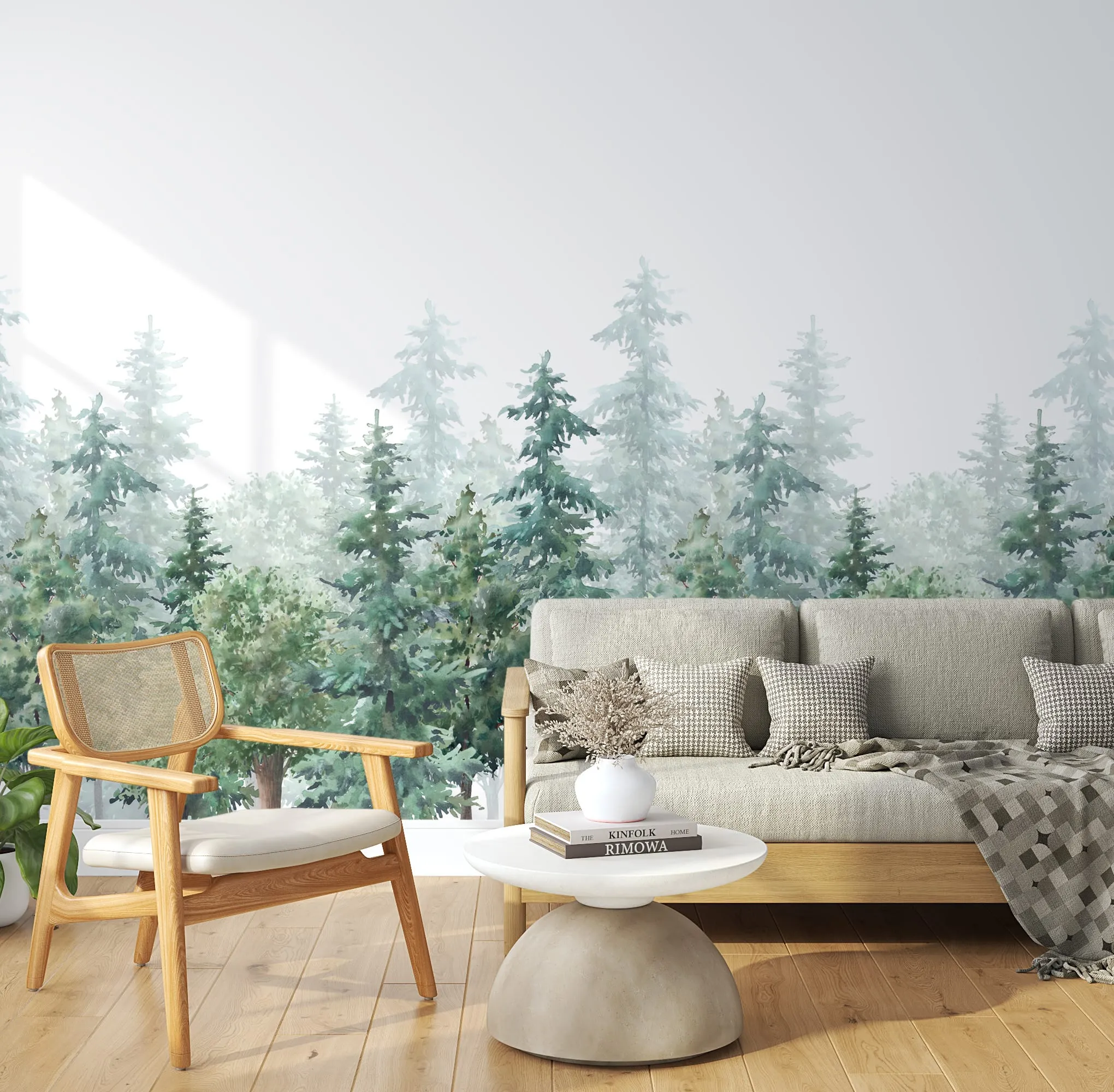Evergreen Forest Wallpaper - Watercolor Forest Wall Mural