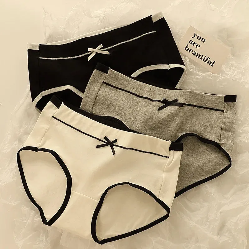 Female Pure Cotton 3pcs Breathable Full Cotton Crotch Waist Tightening Student Girl Underwear