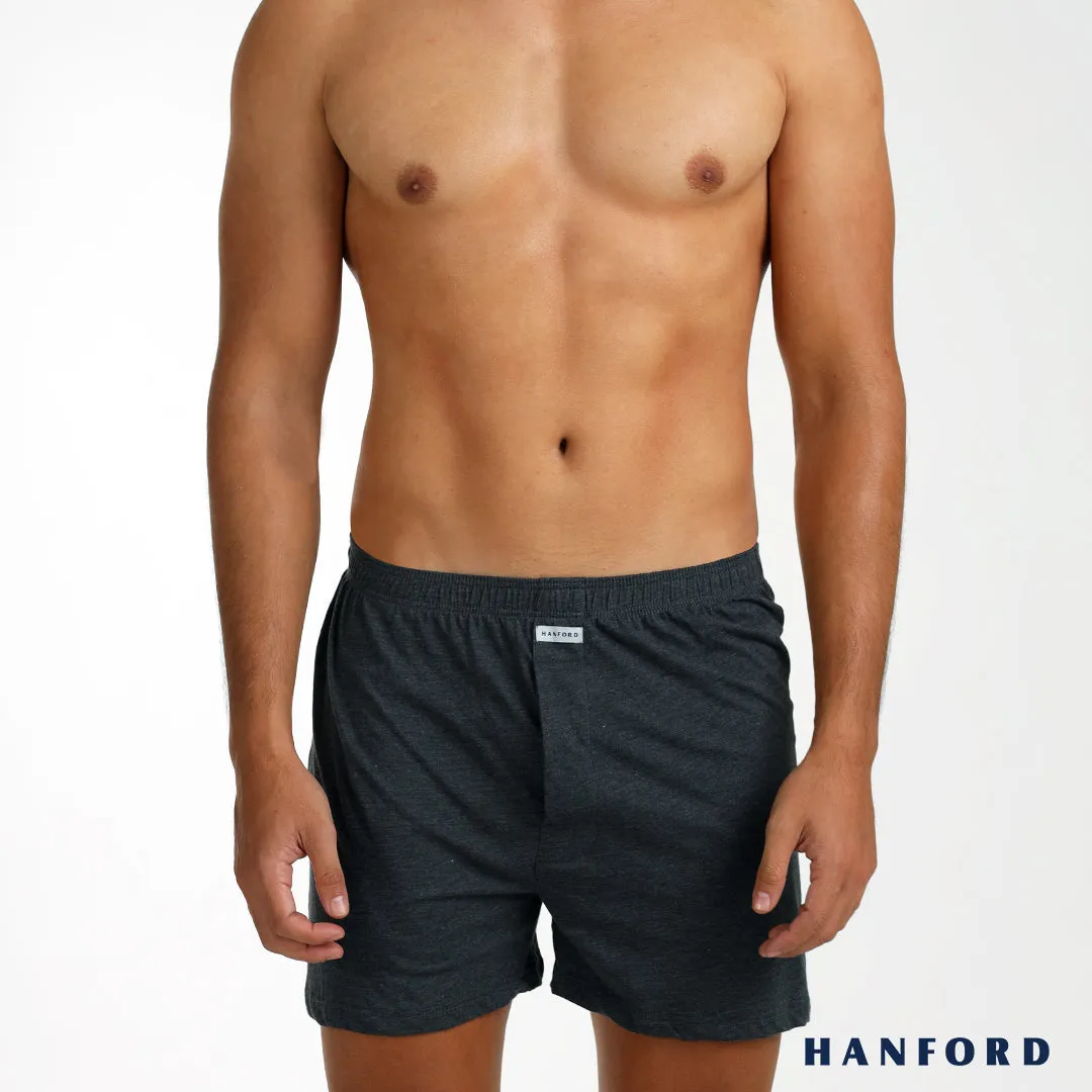 Hanford Men Premium Cotton Knit Lounge/Sleep/Boxer Shorts - Carib/Dark Shadow (Single Pack)