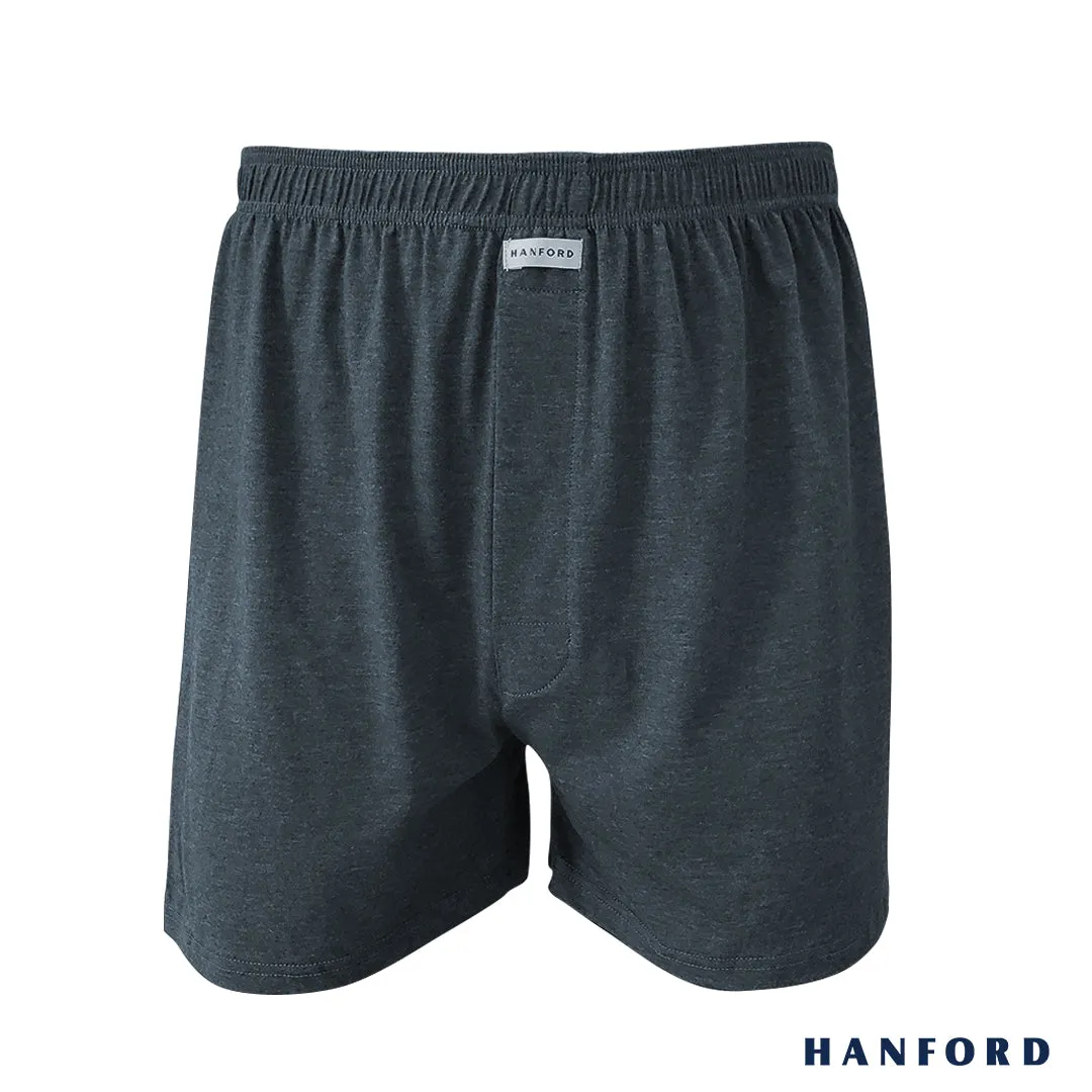 Hanford Men Premium Cotton Knit Lounge/Sleep/Boxer Shorts - Carib/Dark Shadow (Single Pack)