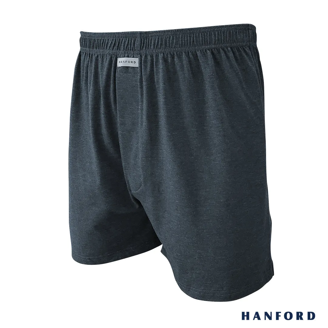 Hanford Men Premium Cotton Knit Lounge/Sleep/Boxer Shorts - Carib/Dark Shadow (Single Pack)