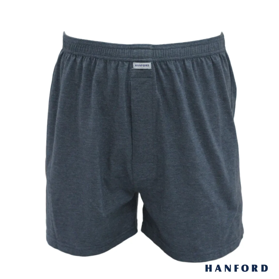 Hanford Men Premium Cotton Knit Lounge/Sleep/Boxer Shorts - Carib/Dark Shadow (Single Pack)