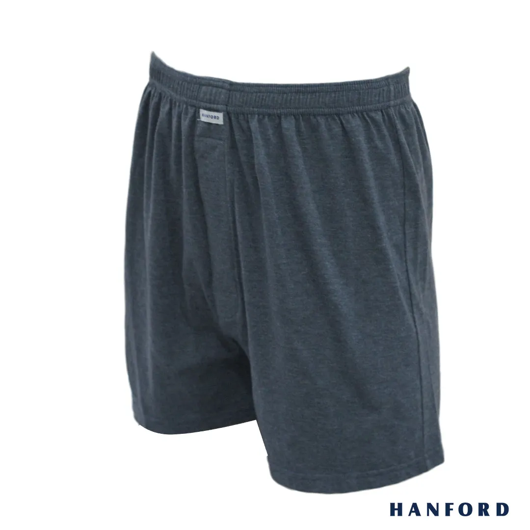 Hanford Men Premium Cotton Knit Lounge/Sleep/Boxer Shorts - Carib/Dark Shadow (Single Pack)