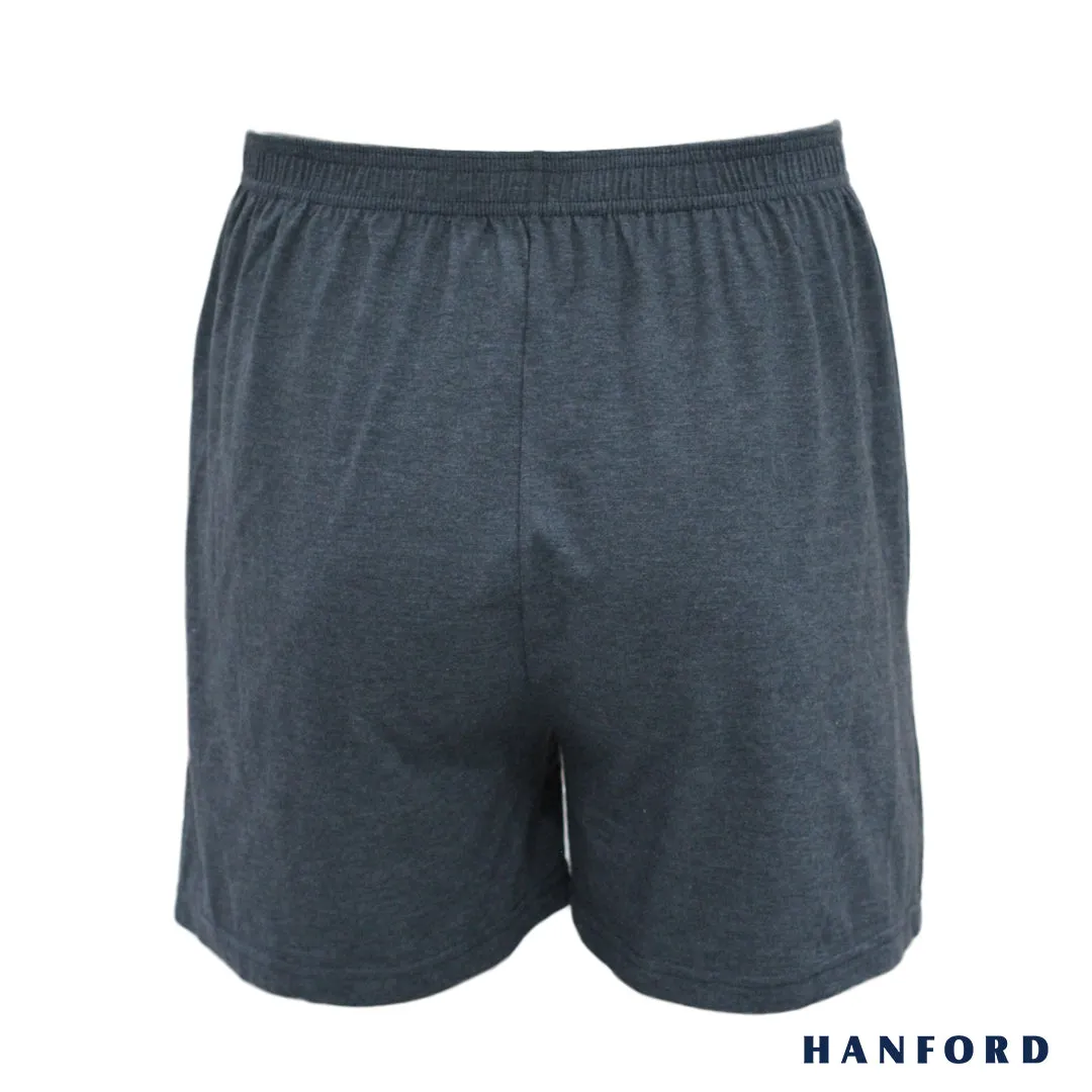 Hanford Men Premium Cotton Knit Lounge/Sleep/Boxer Shorts - Carib/Dark Shadow (Single Pack)