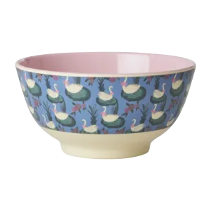 Two Tone Bowl with Swan Lake Print